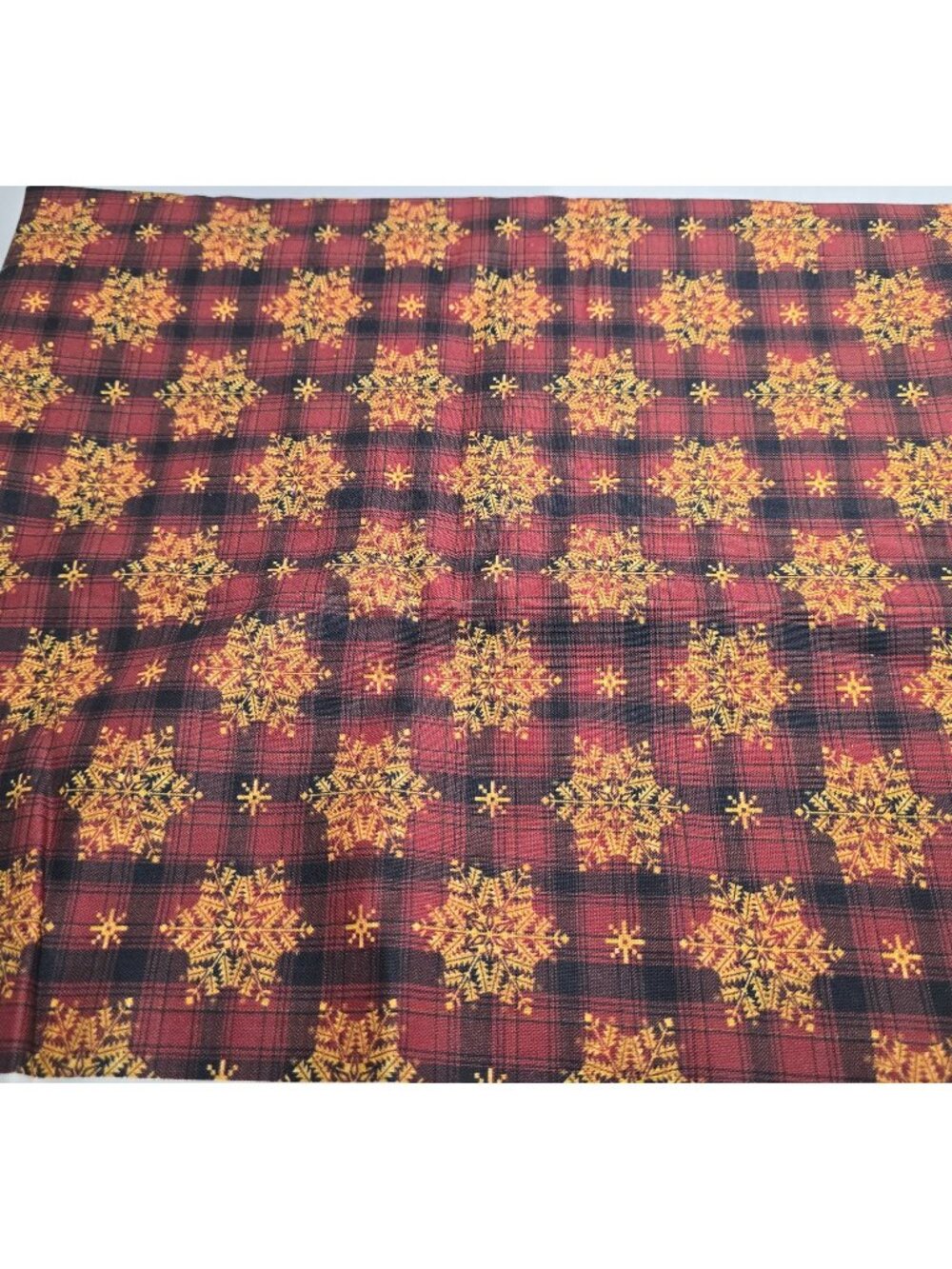 Designed Exclusively For Joann Gold Snowflakes On Red & Black Plaid 48" X 44"